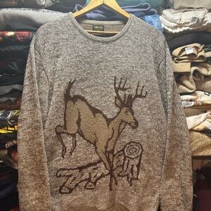 Vintage Kolpin Nature Deer Gray Tan Knit Grandpa Sweater Men's Medium Hunting